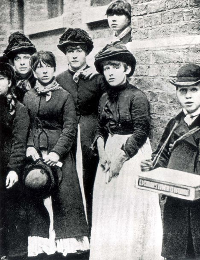 Photo of matchgirls participating in a strike against Bryant & May, London 1888